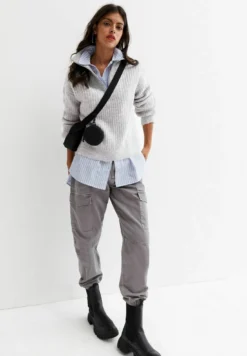 New Look Zip High Neck- Trui - Grey