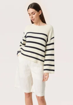 Soaked In Luxury Perle Ls Studio - Trui - Whisper White And Navy Stripe