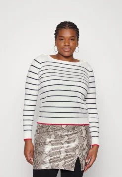 Vero Moda Curve Vmalma Ls Boatneck Button Curve - Trui - Snow White/Navy Blazer