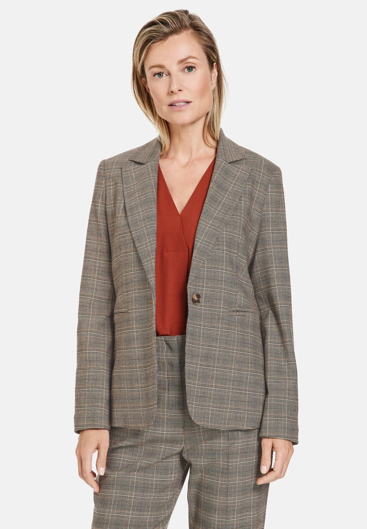 Gerry Weber Langarm Gefüttert Fein Karierter Mit R - Blazer - Sand Schwarz Lava Karo 1 Gerry Weber Langarm Gefüttert Fein Karierter Mit R - Blazer - Sand Schwarz Lava Karo