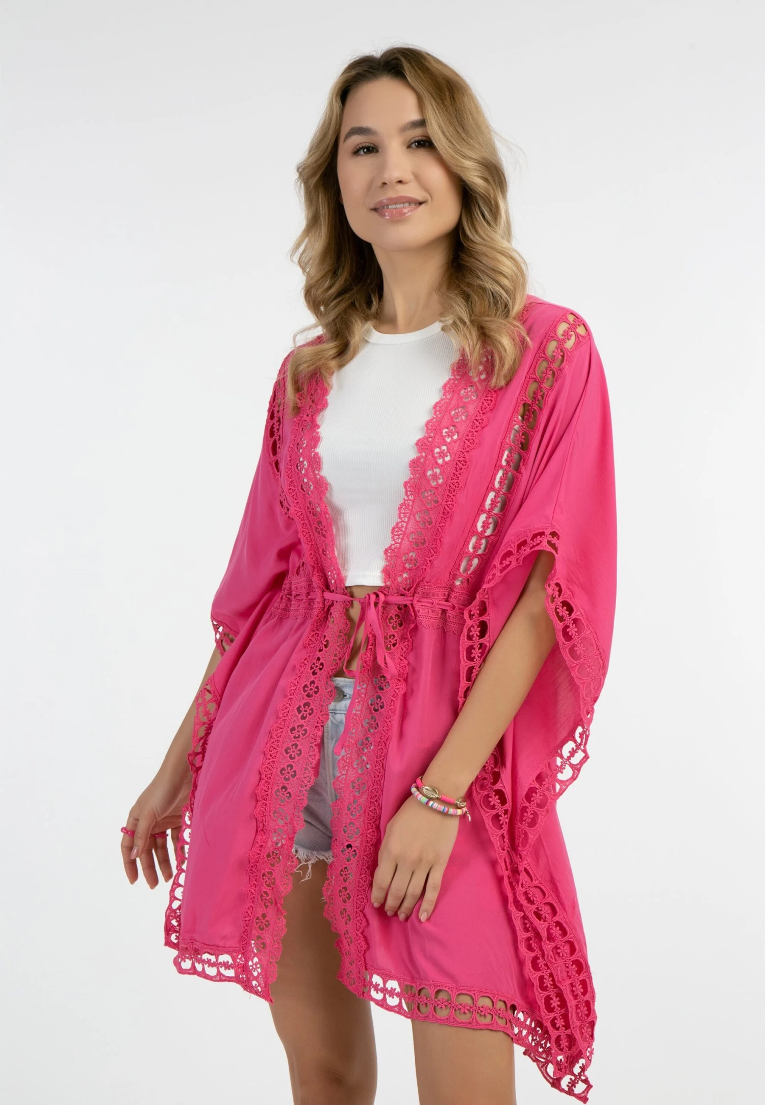 IZIA Kimono Mit Lochspitze Mahisha - Lichte Jas - Pink 1 IZIA Kimono Mit Lochspitze Mahisha - Lichte Jas - Pink