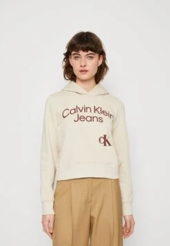 Calvin Klein Jeans Curved Stacked Logo Hoodie - Sweater - Classic Beige