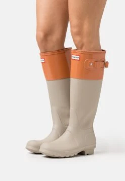 Hunter ORIGINAL Womens Tall Colour Block Boot - Regenlaarzen - Skimming Stone/Coral Shade