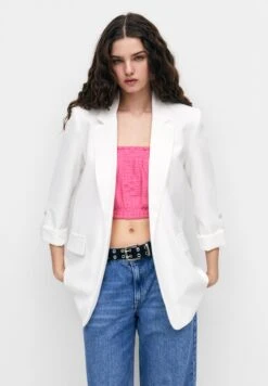 PULL & BEAR Basic Rolled-Up Sleeve Blazer - Blazer - White