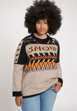 Ulla Popken Stehkragen Langarm - Trui - Schwarz